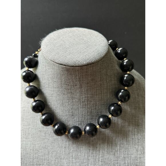 Vintage Bead Choker Necklace Black Cocktail Bubble Retro Career Statement - Picture 1 of 5
